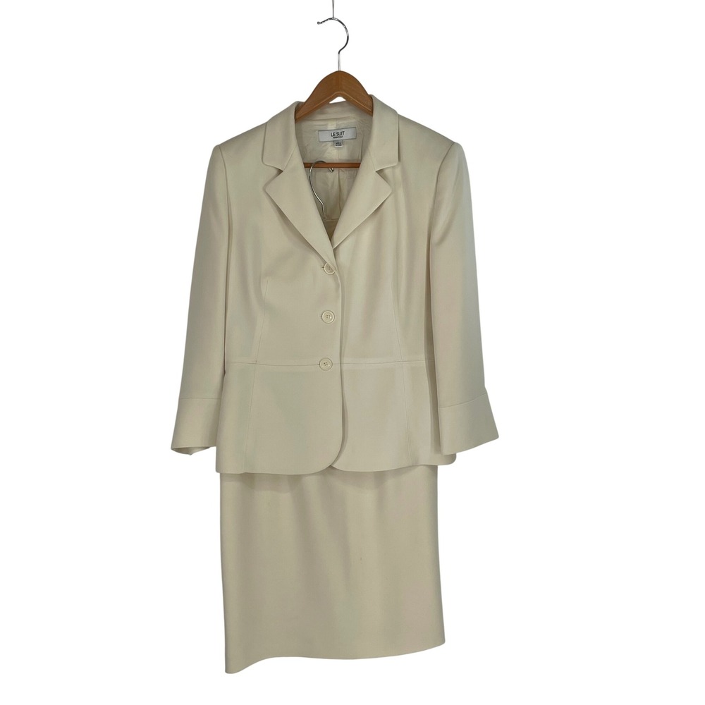 Le Suit Essentials Women Skirt Suit 10 Blazer Skirt Ivory Professional Formal